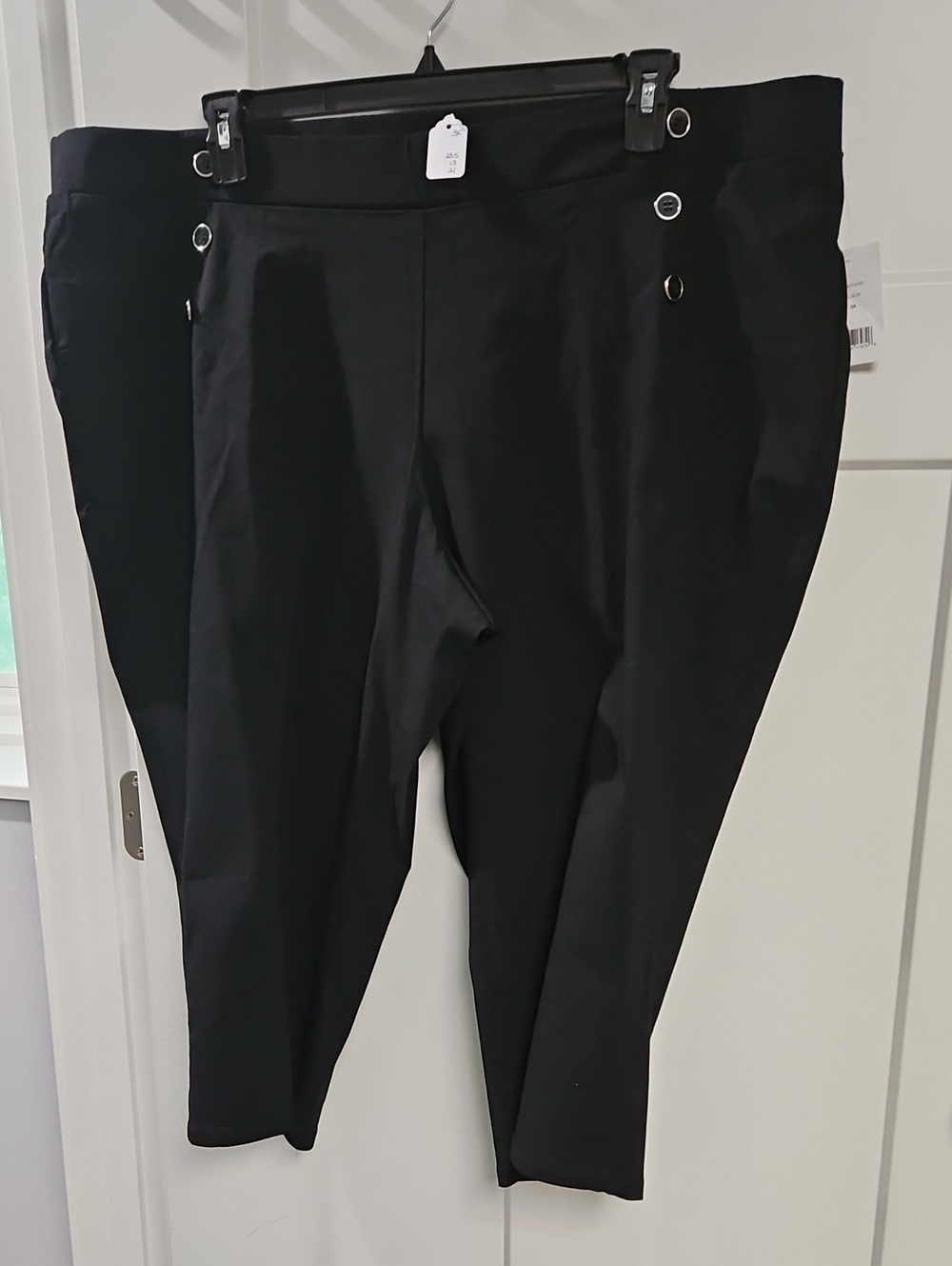 Cropped Black Pull-On Ponte Pants with Grommet Detail